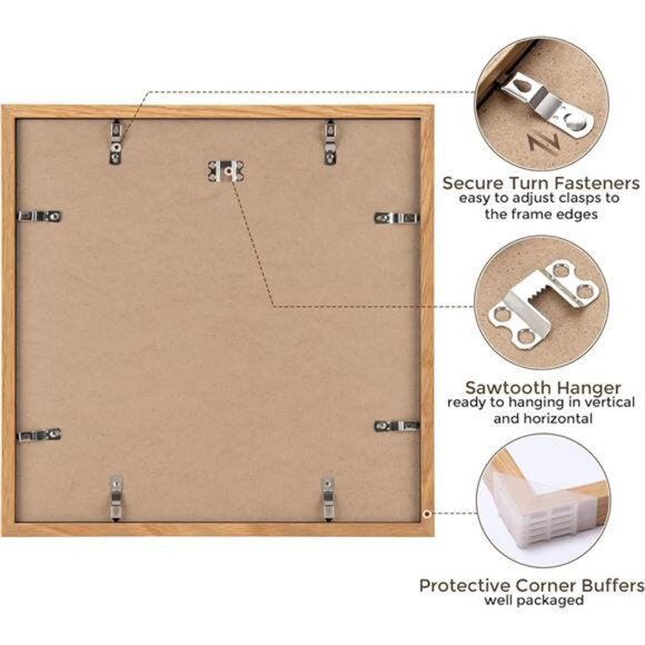 12x12 Picture Frame Set of 2, Oak Wood 12 x 12 Photo Frames for Wall, Square 12 - Picture 5 of 6